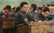 Paul Louis Martin des Amoignes In the classroom. Signed and dated P.L. Martin des Amoignes 1886 Spain oil painting artist
